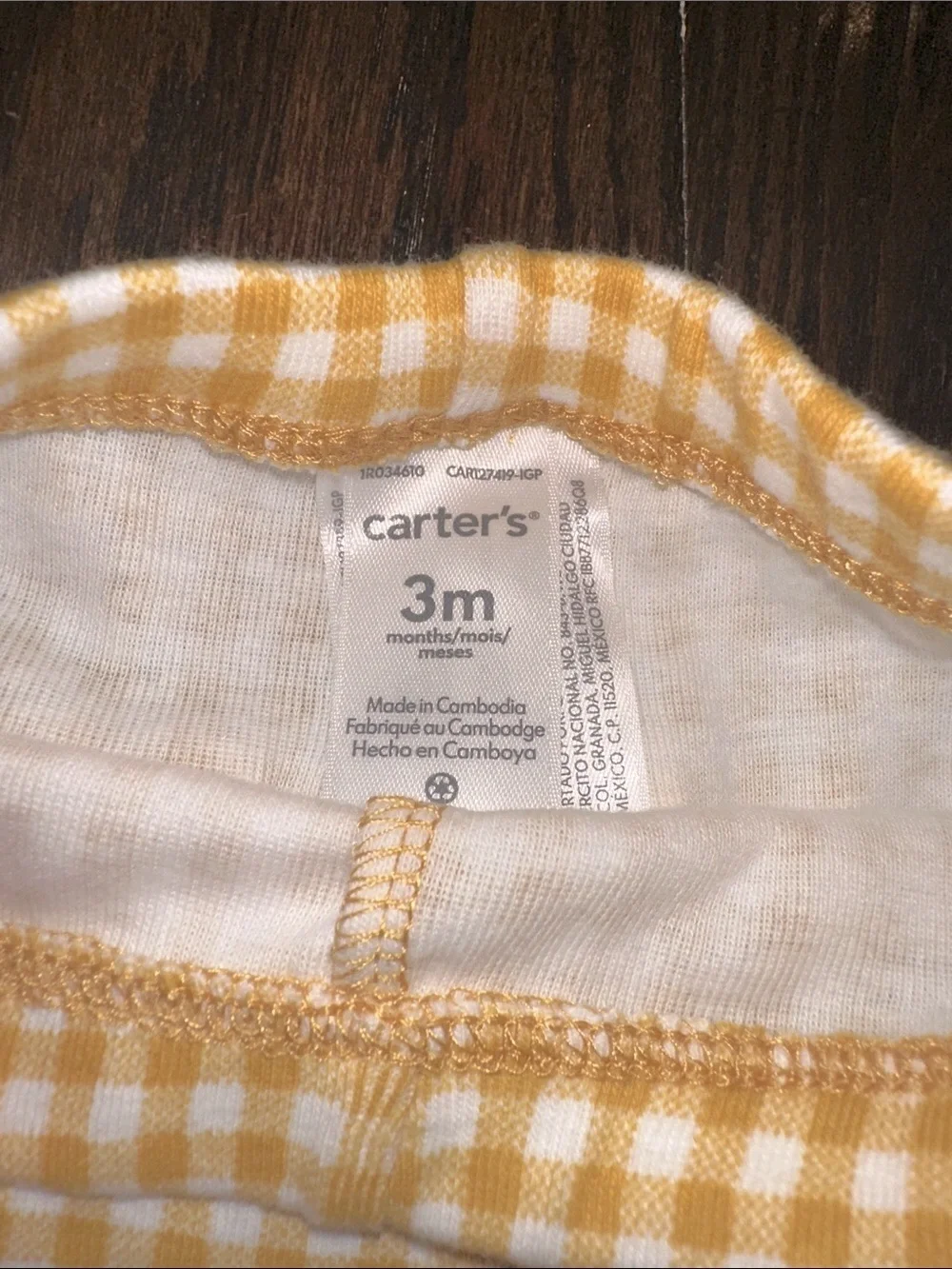 Carter's Yellow and White Gingham Baby leggings size 3 months